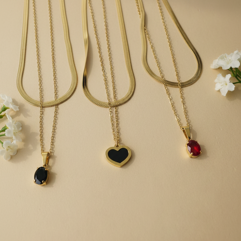 Black Onyx Snake Chain Layered Necklace by SVORA