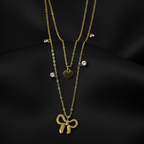 Bow and Heart With Solitare Charms Layered Necklace by SVORA