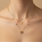 Bow and Heart With Solitare Charms Layered Necklace worn look by SVORA
