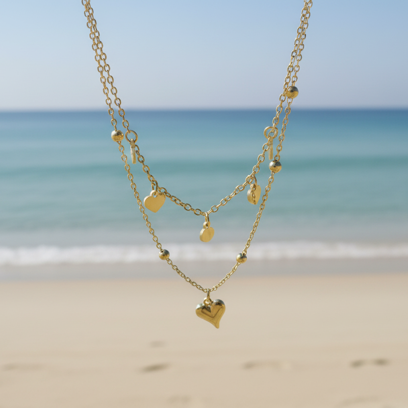  Heart and Disc Stack Necklace by SVORA