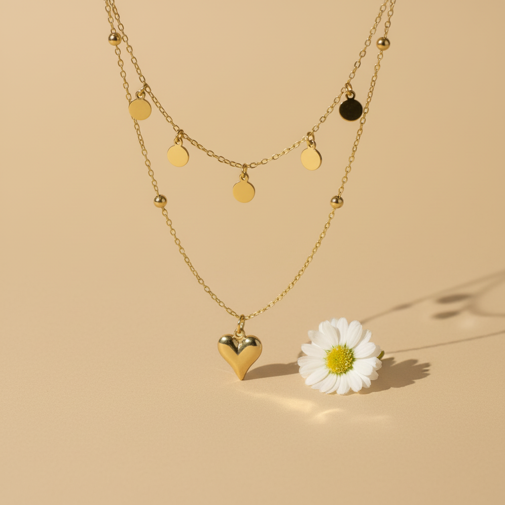  Heart and Disc Stack Necklace by SVORA