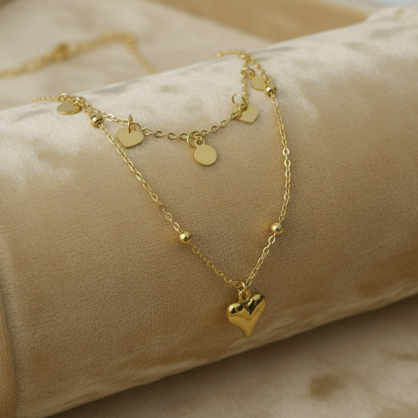  Heart and Disc Stack Necklace pendant shot by SVORA