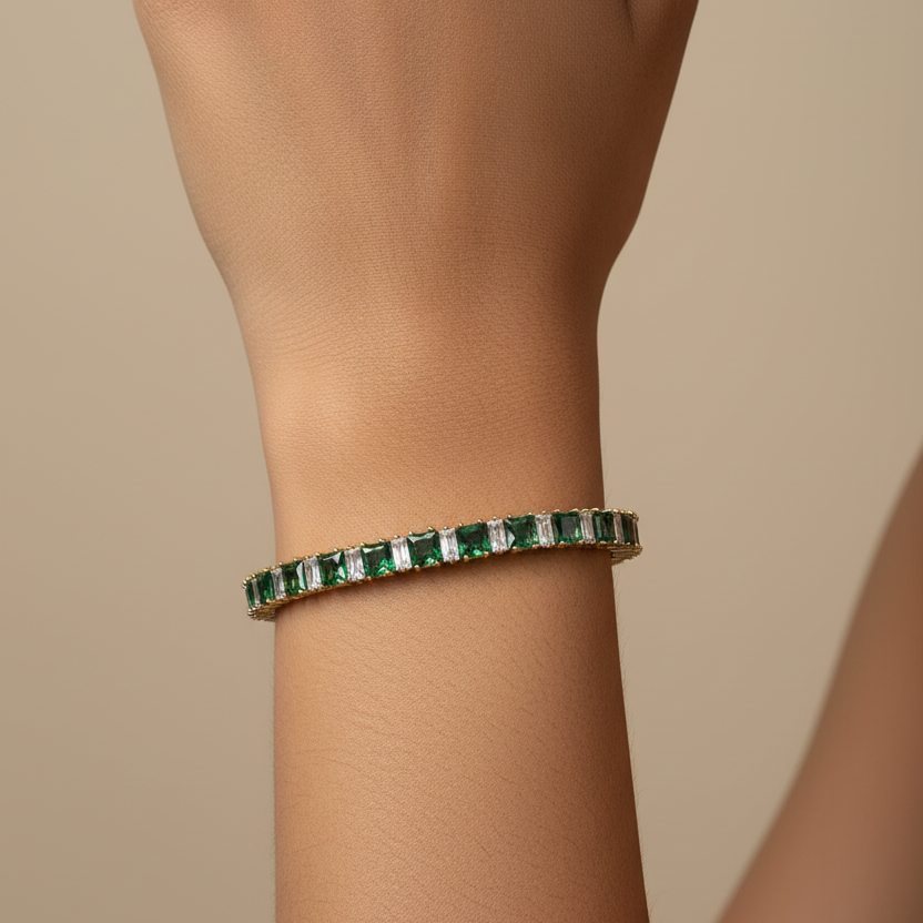 Emerald Tennis Adjustable Bracelet worn look by SVORA