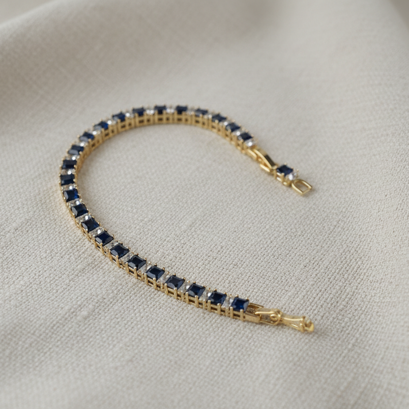 Blue Sapphire Tennis Adjustable Bracelet by SVORA