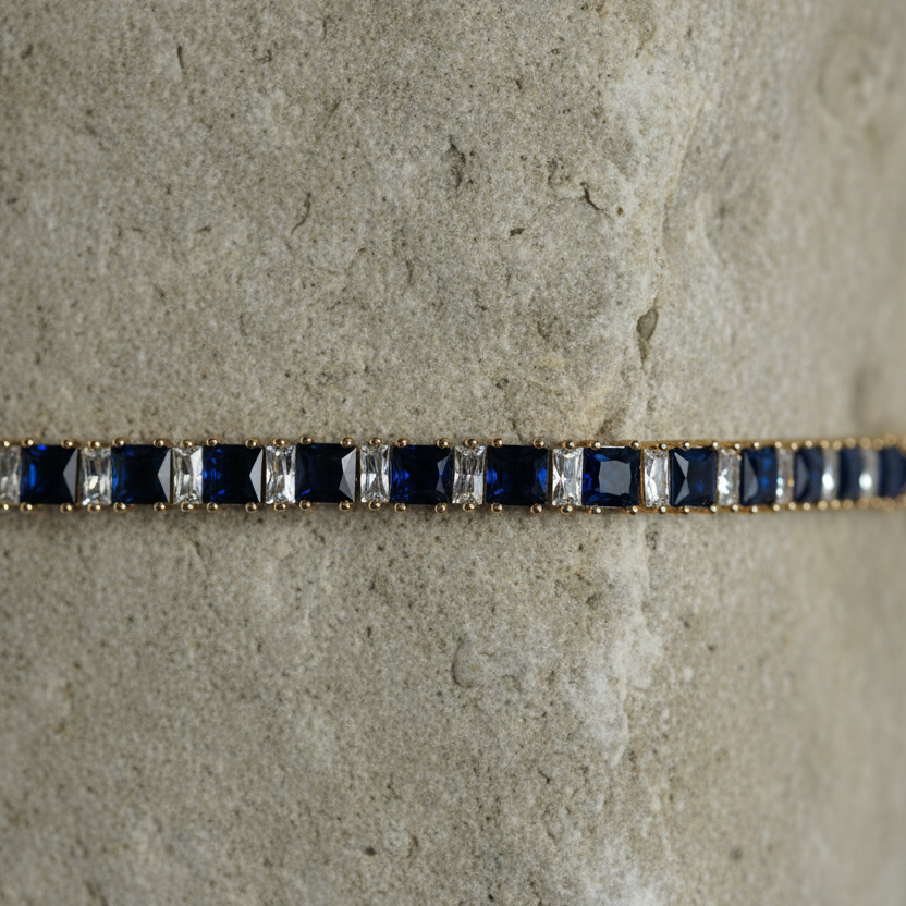 Blue Sapphire Tennis Adjustable Bracelet detail shot by SVORA