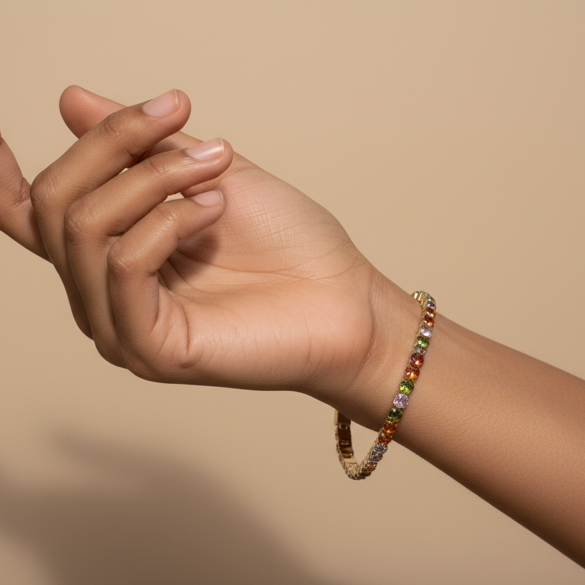 Multicolor Tennis Adjustable Bracelet worn look by SVORA