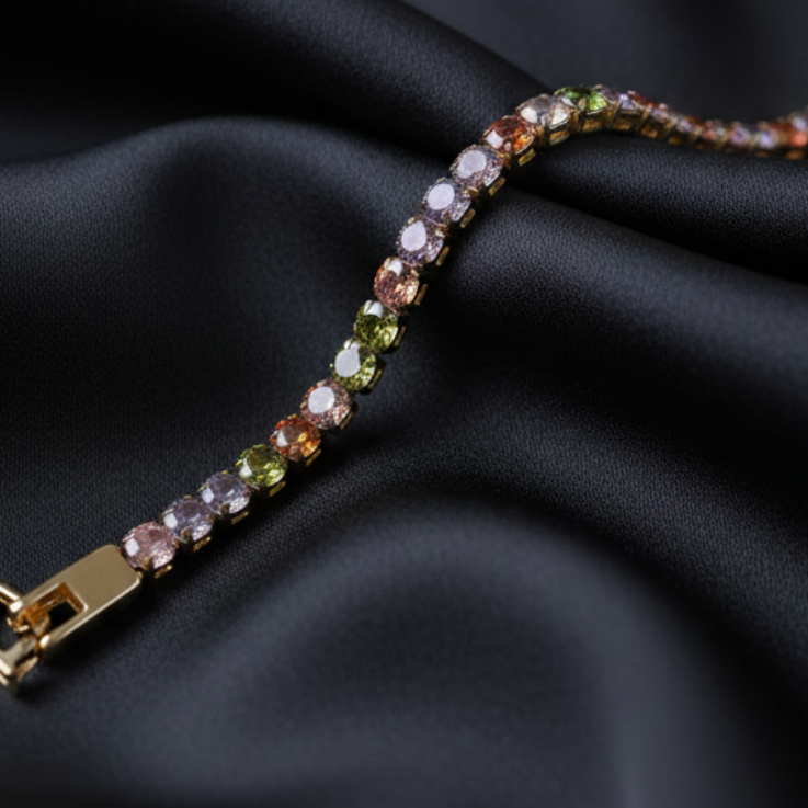 Multicolor Tennis Adjustable Bracelet detail shot by SVORA