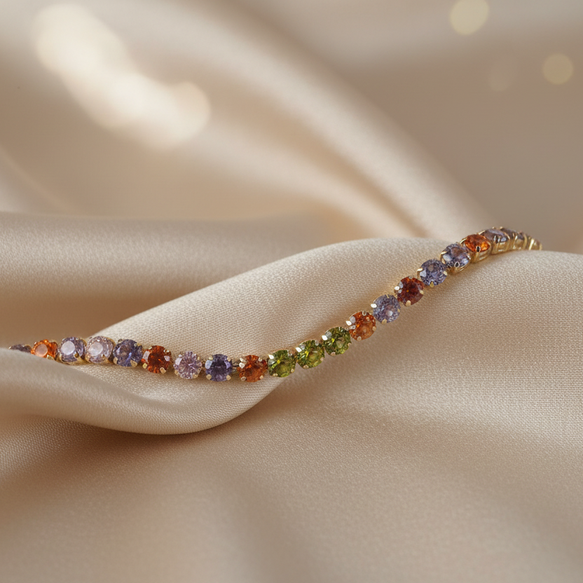 Multicolor Tennis Adjustable Bracelet close up by SVORA