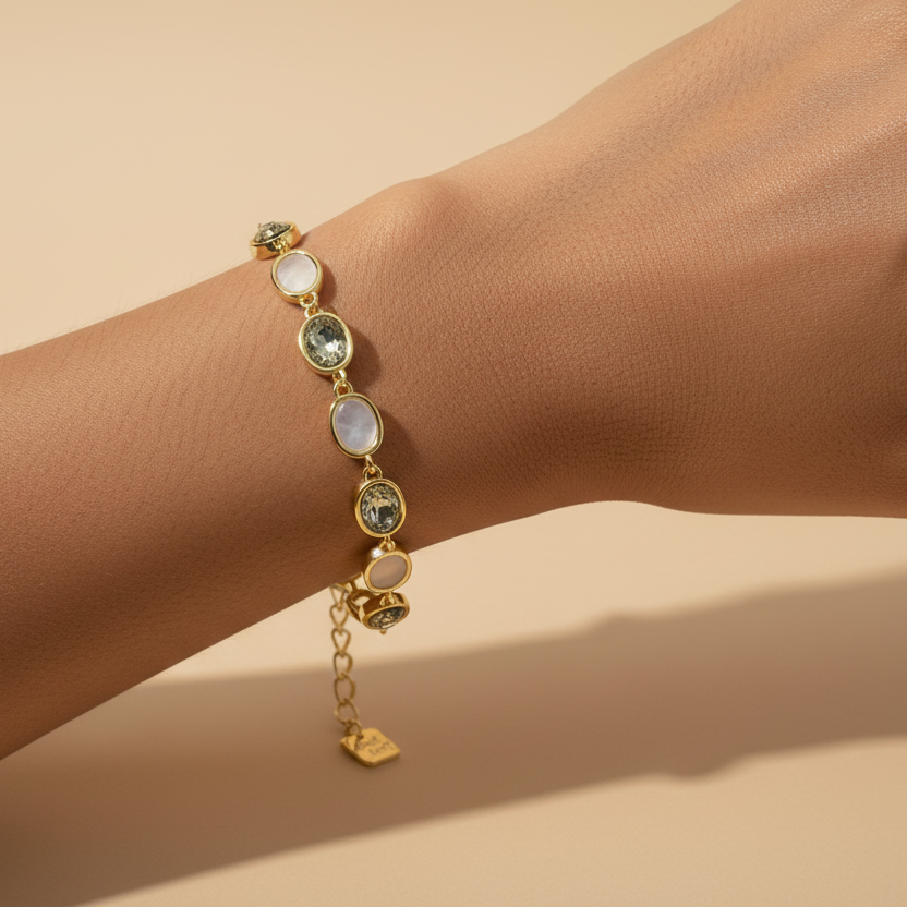 Opal Grey Gemstone Bracelet Good Luck Charm model view by SVORA