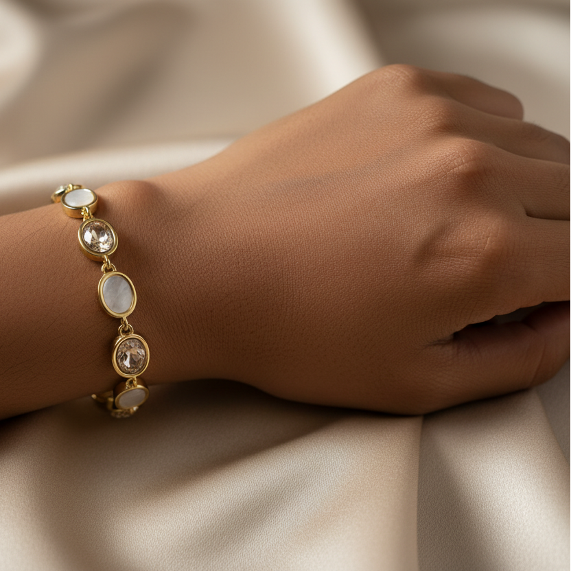 Opal Pink Gemstone Bracelet  worn look by SVORA