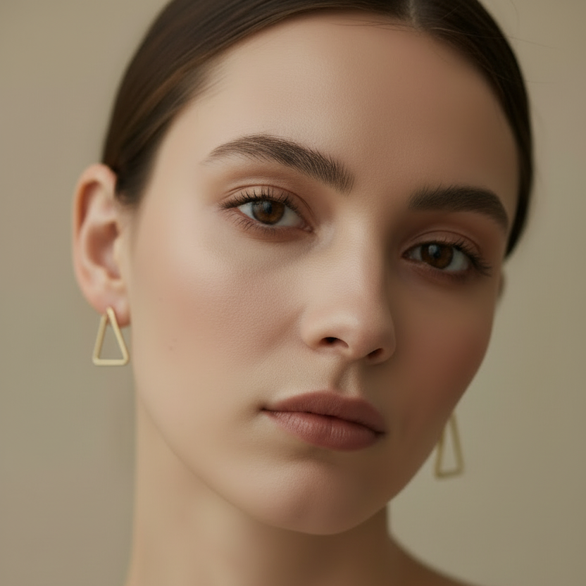 Minimal Triangle Hoop Earrings worn look by SVORA