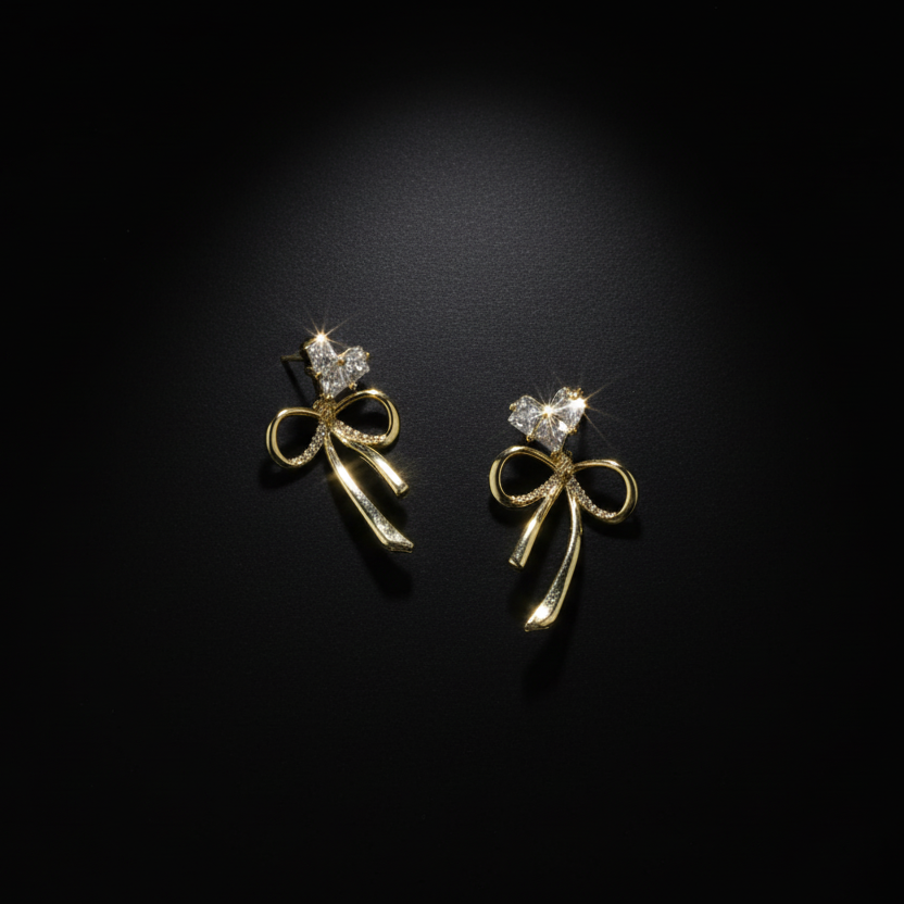 Heart and Bow Dangler Earrings by SVORA