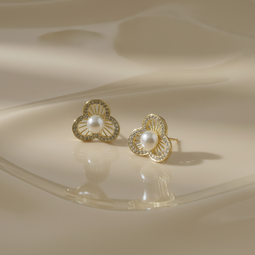 Pearl and Flower Stud Earrings by SVORA