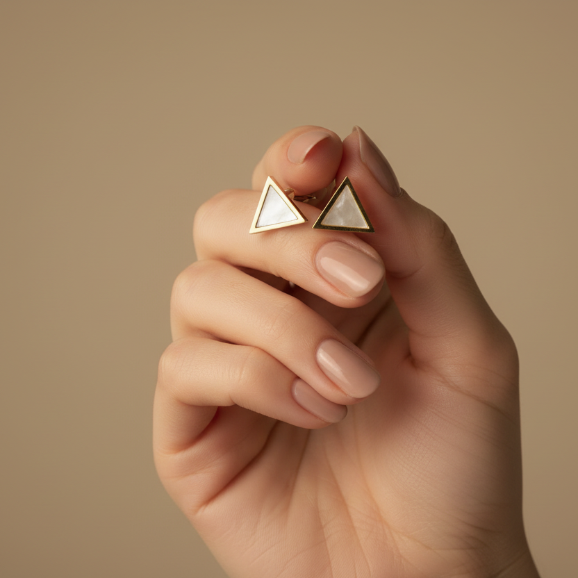 Minimal Opal Studs Earrings - Set Of 3 hand shot by SVORA