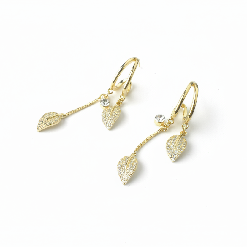 Leafy Solitaire Dangler Earrings by SVORA