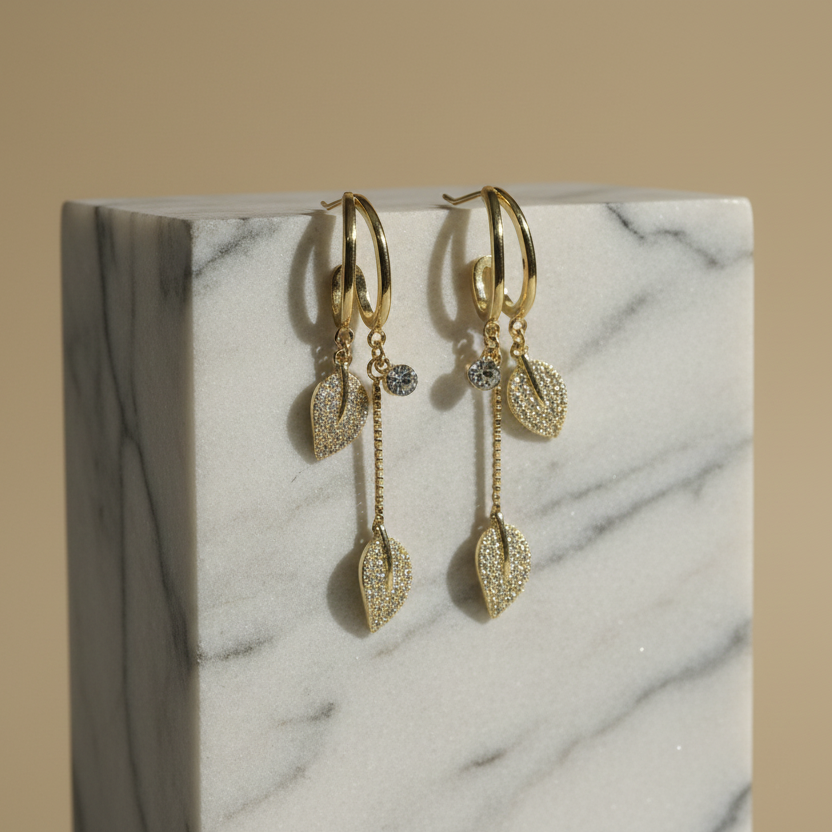 Leafy Solitaire Dangler Earrings by SVORA