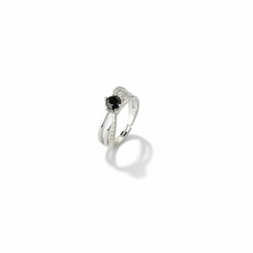 Midnight Black Gemstone Adjustable Ring by SVORA