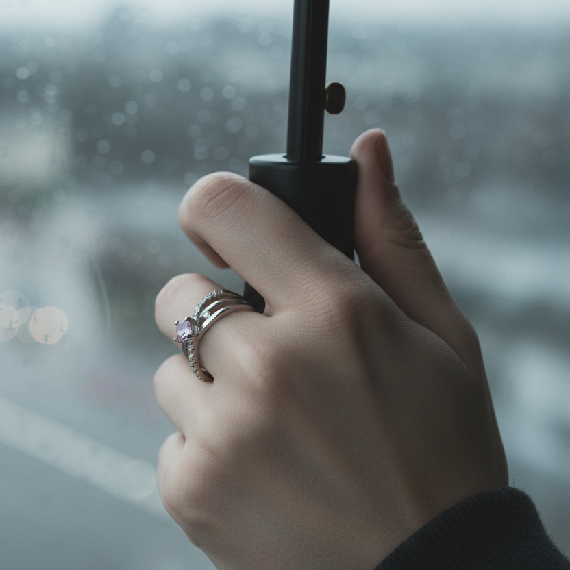 Midnight Pink Gemstone Adjustable Ring worn look by SVORA