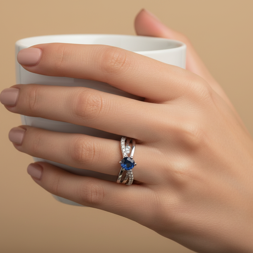 Midnight Blue Gemstone Adjustable Ring worn look by SVORA