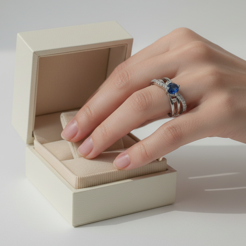 Midnight Blue Gemstone Adjustable Ring model view by SVORA