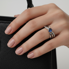 Midnight Blue Gemstone Adjustable Ring fit view by SVORA