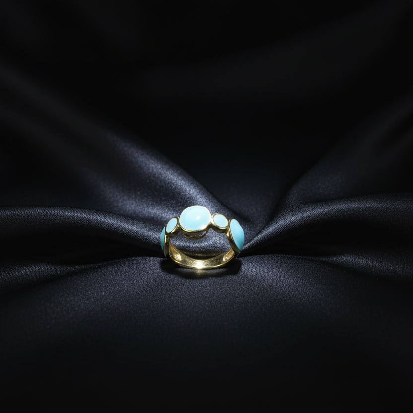 Celeste Turquoise Enamel Bubble Adjustable Ring top view by SVORA