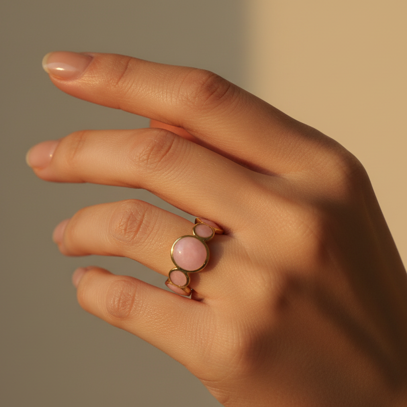 Celeste Pink Enamel Bubble Adjustable Ring worn look by SVORA