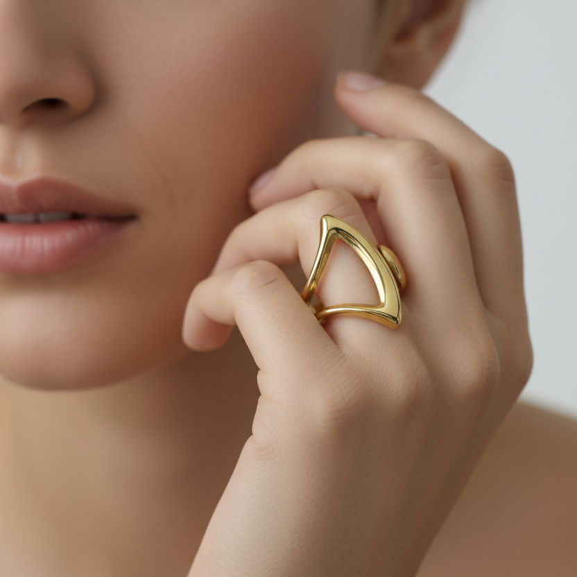 Chunky Front Open Thick Gold Plated Ring worn look by SVORA