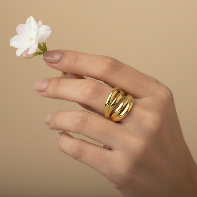 Chunky 4 Layers Gold Plated Ring worn look by SVORA