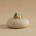 Celeste Bottle Green Enamel Wings Adjustable Ring by SVORA