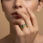 Celeste Bottle Green Enamel Wings Adjustable Ring model view by SVORA
