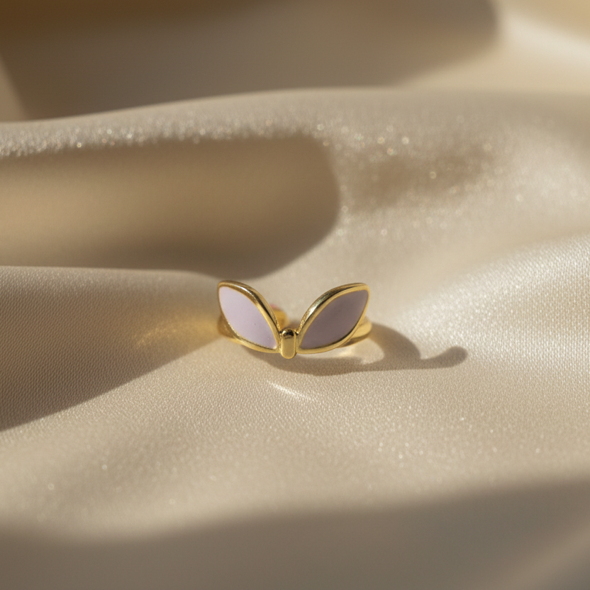 Celeste Lavender Blush Enamel Bunny Adjustable Ring by SVORA