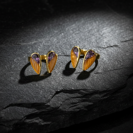 Celeste Purple Enamel wings Adjustable Ring detail shot by SVORA