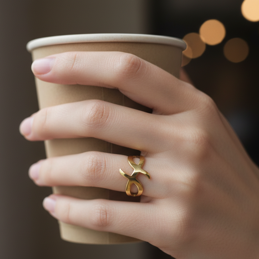 Aurelia Mask Gold Plated Ring model view by SVORA