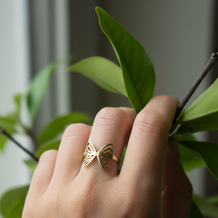 Aurelia Butterfly Gold Plated Ring worn look by SVORA