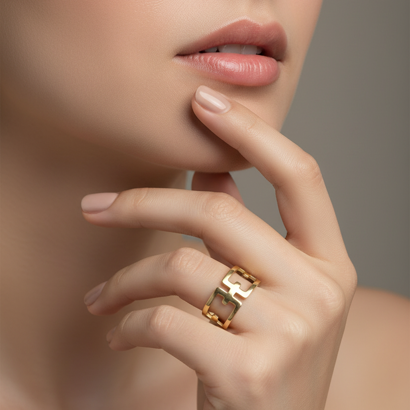 Aurelia Geometric Gold Plated Ring fit view by SVORA
