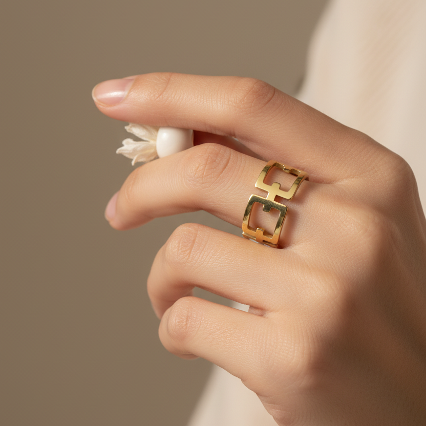 Aurelia Geometric Gold Plated Ring worn look by SVORA