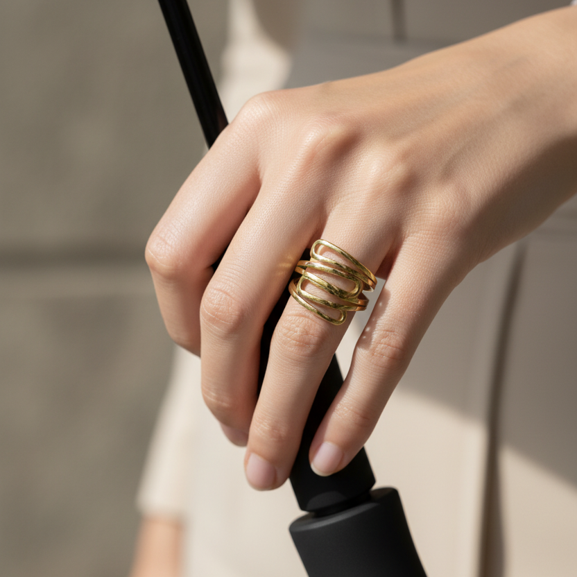 Chunky Triple Layer Gold Plated Ring worn look by SVORA
