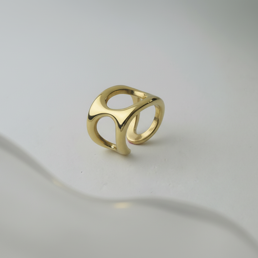 Chunky Hollow Gold Plated Ring top view by SVORA