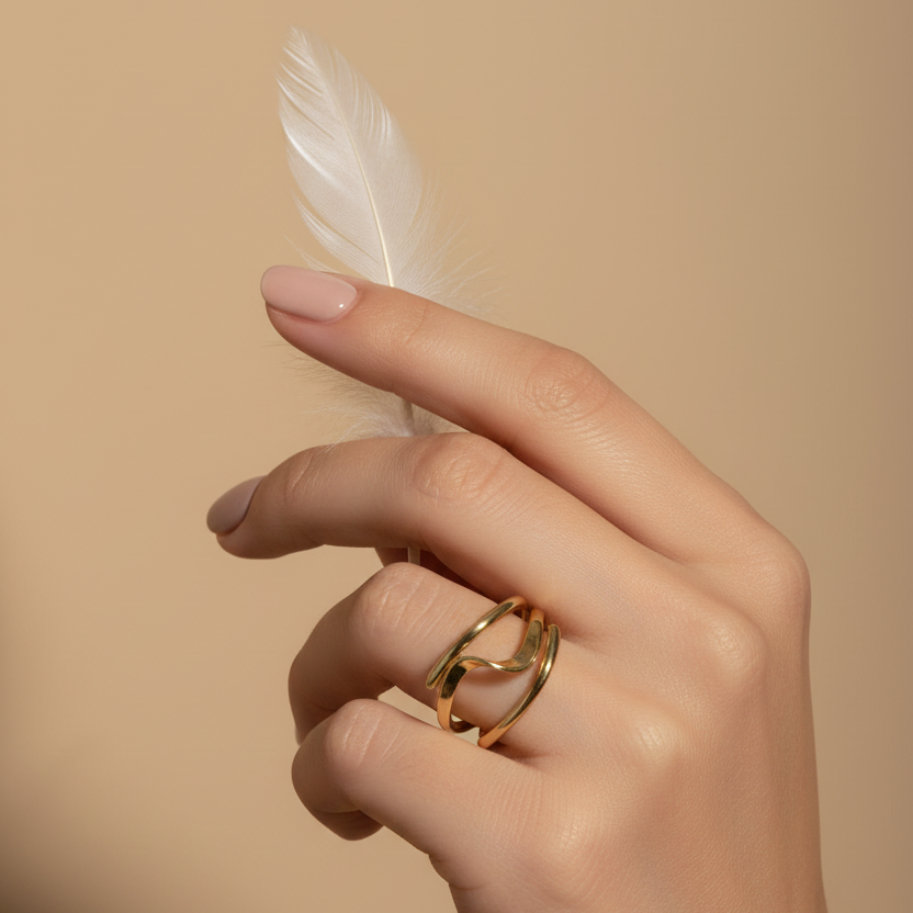 Chunky Abstract Gold Plated Ring worn look by SVORA
