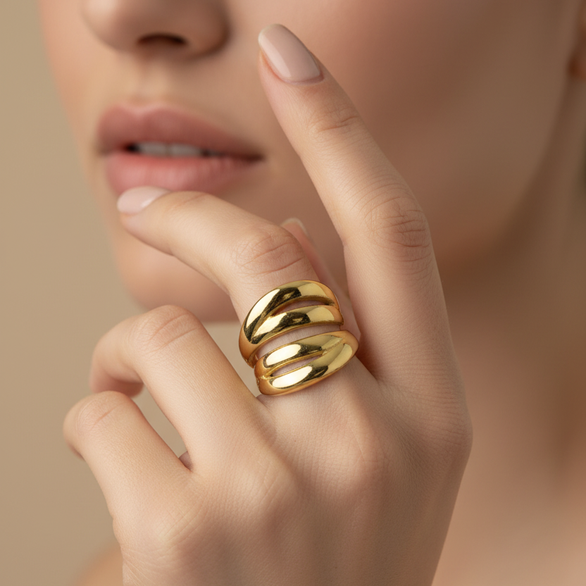 Chunky 4 Layers Gold Plated Ring model view by SVORA