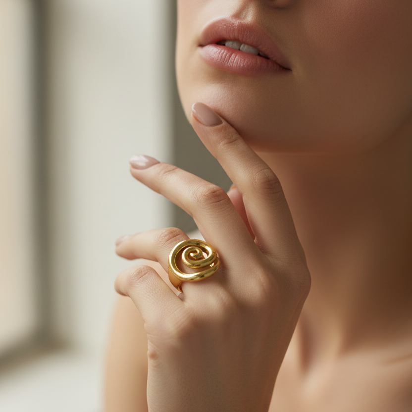Chunky Rose Shaped Gold Plated Rings model view by SVORA