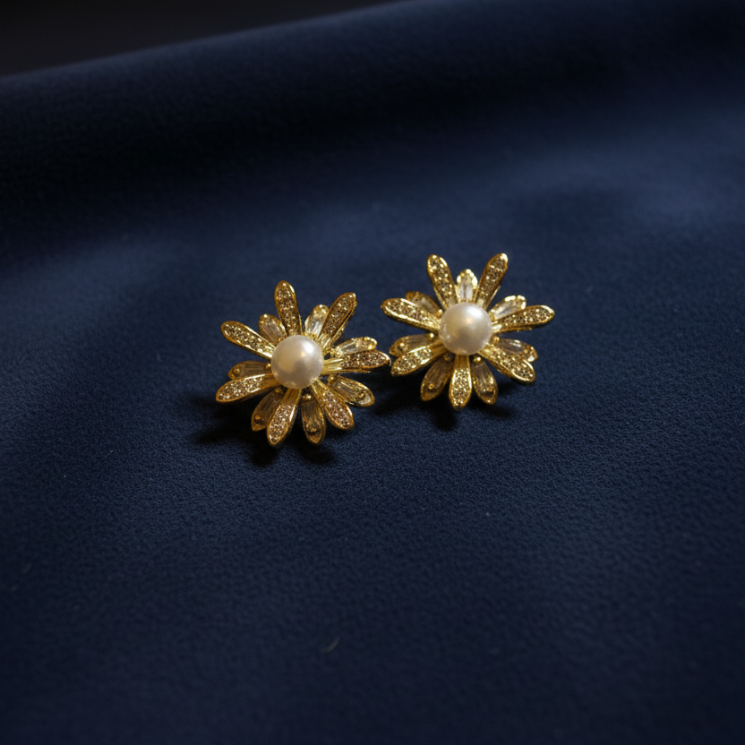 Flower Bloom Pearl Stud Earrings by SVORA