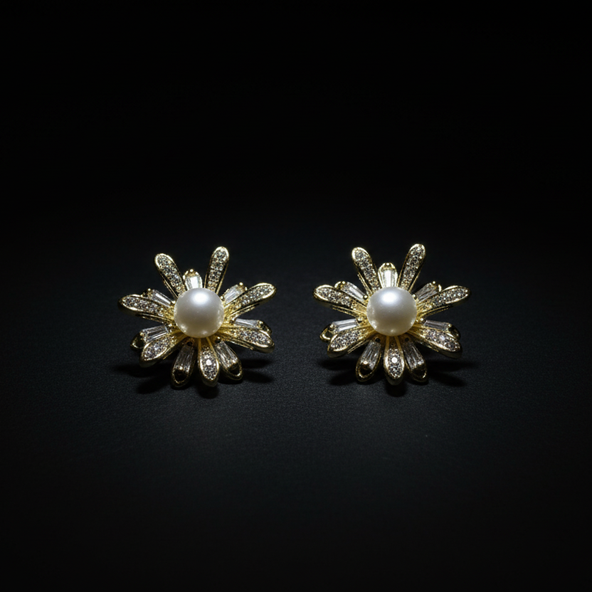 Flower Bloom Pearl Stud Earrings by SVORA