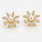 Flower Bloom Pearl Stud Earrings by SVORA