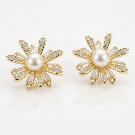Flower Bloom Pearl Stud Earrings by SVORA