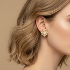 Flower Bloom Pearl Stud Earrings worn look by SVORA