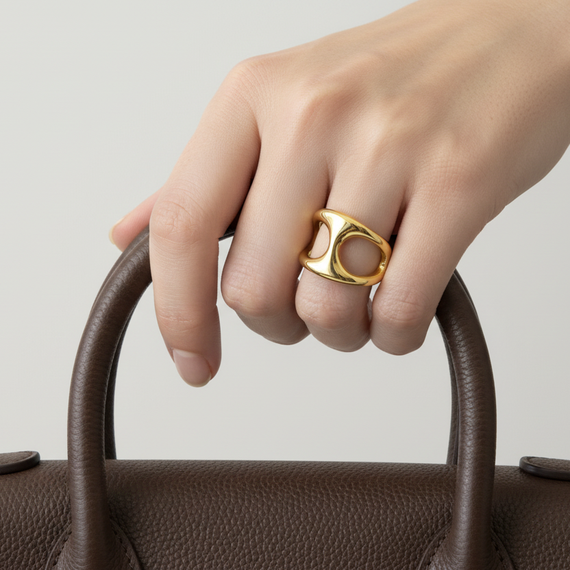 Chunky Hollow Gold Plated Ring worn look by SVORA