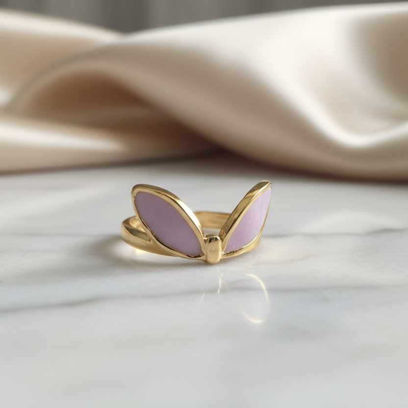 Celeste Lavender Blush Enamel Bunny Adjustable Ring detail shot by SVORA