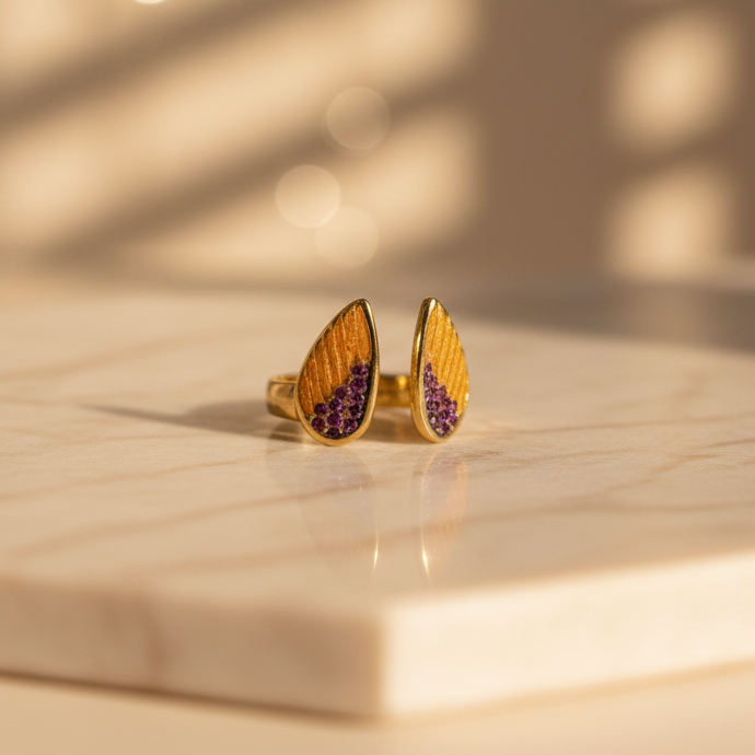 Celeste Purple Enamel wings Adjustable Ring by SVORA